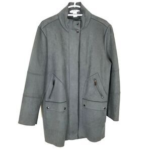 M Magaschoni Women Faux Vegan Leather Suede Full Zip  Jacket  Sz XL Gray Pockets